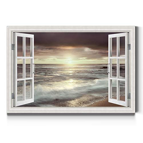 Renditions Gallery Sunrise Waves Open Window Wall Art, Scenic Beach & Ocean Scene, Realistic & Colorful, Premium Gallery Wrapped Canvas Decor, Ready To Hang, 24 In H X 36 In W, Made In America Print (Azs-Wc17-17885W-R-Mk) #TOP16