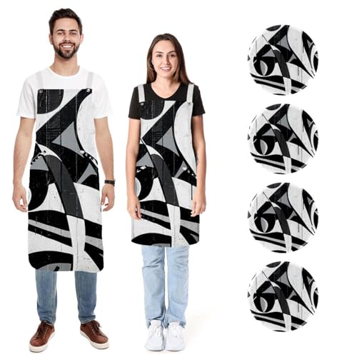 Lot de 2 tabliers de cuisine noirs et blancs graffiti avec 2 grandes poches pour homme et femme