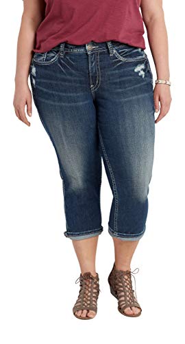 Silver Jeans Co. Women's Plus Size Suki Curvy Fit Mid Rise Capri Jeans, Vintage Dark Heritage, 12W