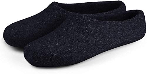 Zapatillas de fieltro natural - 100% lana de oveja pura + 1 par de suelas - Negro (44 EU)