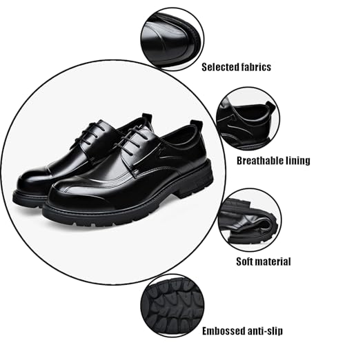 Men's Leather Lace Up Chunky Platform Dress Oxfords Comfortable Wide Round Toe Lug Sole Formal Business Work Shoes Non-Slip Soft Bottom Casual Shoes3