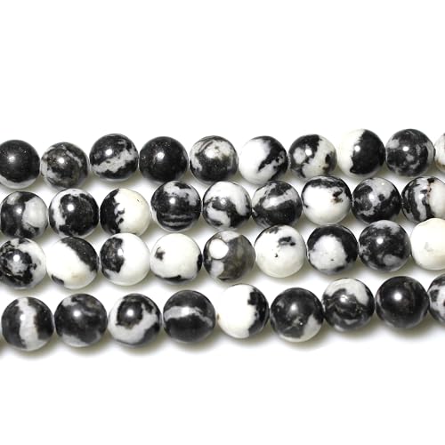 MJDCB Natural Round Stone Beads 6mm Black White Zebra Jasper Loose Gemstone Beads for Jewelry Making Bracelet Necklace 60pcs - Image 4