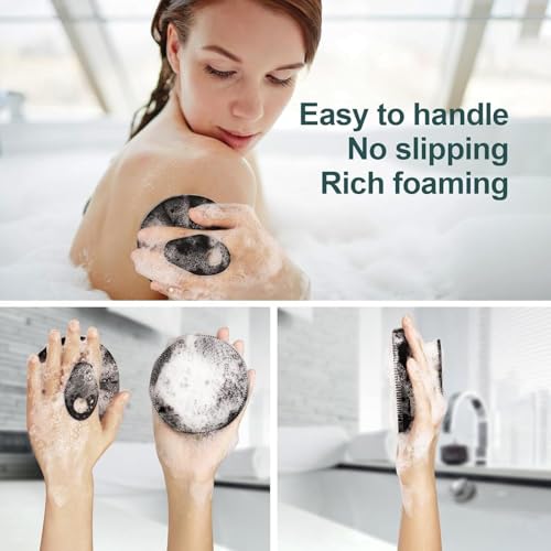 Image of Silicone Body Scrubber Shower Bath Brush + Scalp Massager for Hair + Face Scrubber Brush, Combination Combo, More Hygienic Than Traditional Loofah, Lather Nicely, Long Lasting, Gentle Exfoliating for Women Men Baby Sensitive Skin,(With A Free Hook 2-pic)