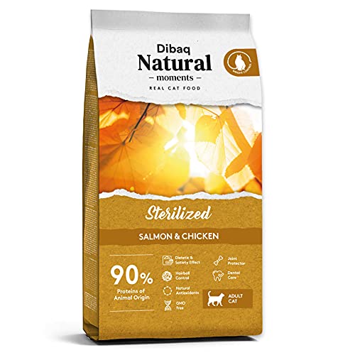 Dibaq Natural Moments Sterilized: pienso de Pollo y salmón, 100% Natural. Especial para Gatos esterilizados. 2 Kg.