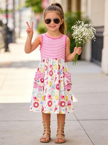 Vieille Girls Dresses 4T 5T with Pockets Summer Donuts Dresses for Girls Hollow Tie Back Sundress — view 2