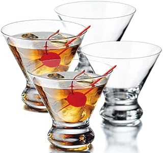 YAWALL Martini Glasses Set of 4, 8.5 Oz Stemless Cocktail Glasses for Martini, Margarita & More, Lead-Free Crystal Heavy Base Dessert Glassware Home Bar Use, Housewarming Party Gifts