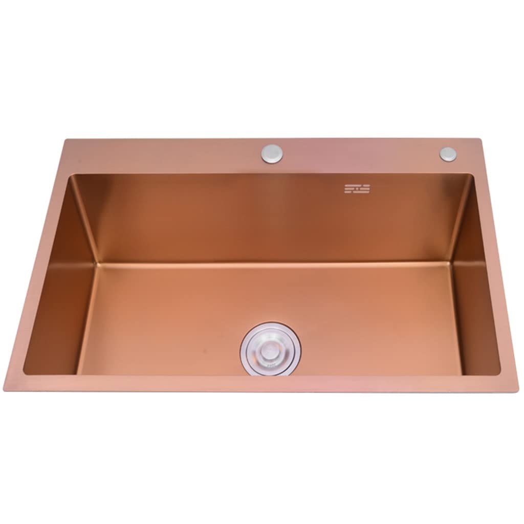 Lavello per Bar da Cucina, Vasca Singola, in Acciaio Inox, Metallo, per lavastoviglie, Montaggio sopra o sottopiano con Gruppo di Scarico e cestello di Scarico (Oro Rosa 53x43x21 cm)