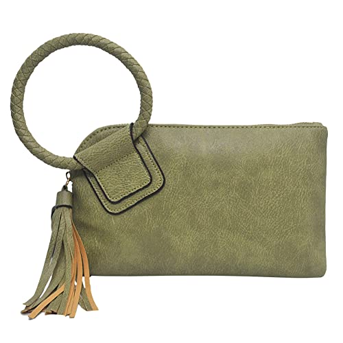 Image of NGIL Faux Leather Mini Wristlet Purse | Women's Handbag, Fashion Wristlet Wallet, Compact Everyday Purse with Fringe Tassel