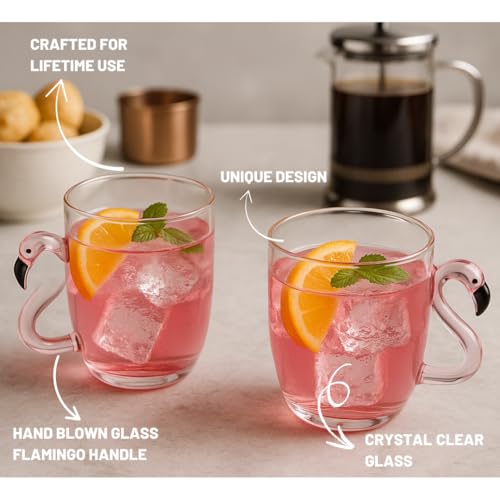 Image of Flamingo Glass Mug - Unique Pink Aesthetic Borosilicate Cup | Ideal for Tea, Coffee, Green Tea, Gifting & Daily Use | Cute Glass Gift for Her, Housewarming, Mother's Day (Set of 1)