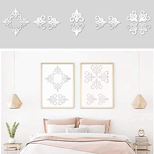 50 PCS Acrylic Mirror Wall Stickers with 3M Adhesive Pads, Self Adhesive Acrylic Hollow Wall Decal Mirrors for Wall Living Room Bedroom Decor, Silver, 5
