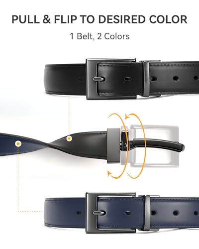 Image of CHAOREN Reversible Belt Men 1 Piece - 1.25 inch Leather Dress Belt - Trim to Fit for Elegant Style