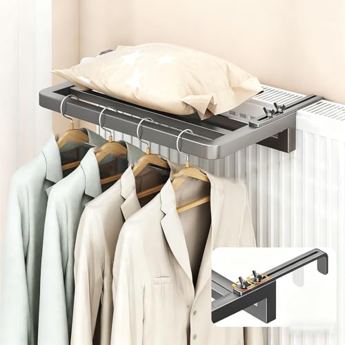 WTJDCCY Balda Radiador, Tendederos de Pared, Estanterias Almacenaje Extensible, Inoxidable e Impermeable Cubre Radiadores para Salón(Gray,80cm/31in)