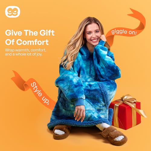 Giggling Getup Sherpa-Lined Wearable Blanket Hoodie – Adult, Dark Blue Tie Dye — view 8