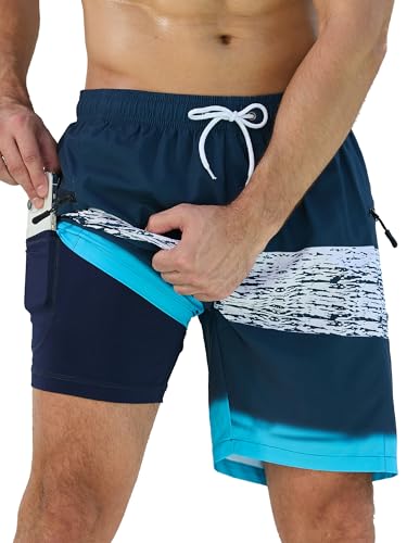 SILKWORLD Quick Dry Mens Swim Trunks with Compression Liner 7