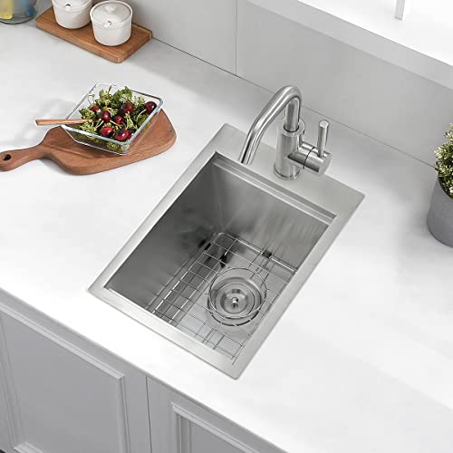 15 Drop in Stainless Steel Kitchen Bar Sink, Luckyhorse 15” x 20” x 10” 18 Gauge Stainless Steel Outdoor Small Workstation Kitchen Sink LH022L by Lucky horse - Used condition - Image 2