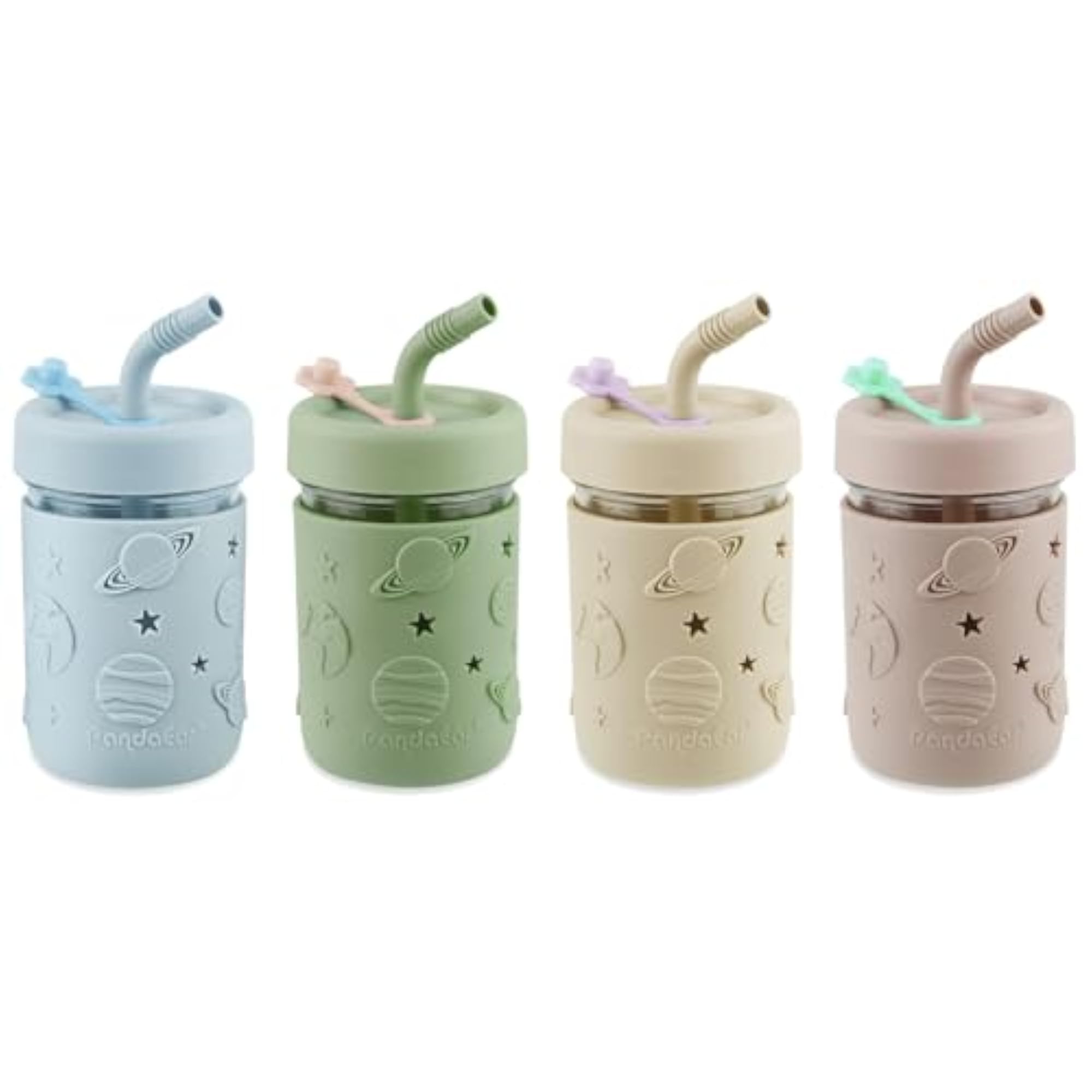 4 Pack Glass Mason Jar Cups with Straws for Kids