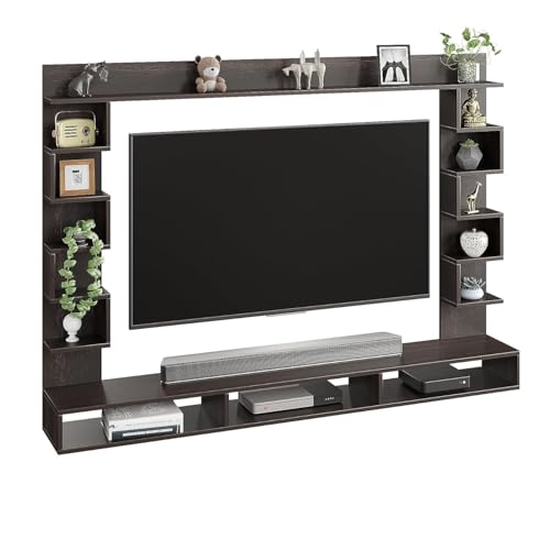 Image of FURNEASER Cabiar Wall Mount TV Unit for Living Room Wooden Entertainment Center with Storage Shelves Modern TV Panel Stand Showcase for Up to 55 Inch Media Console Cabinet (Wenge)