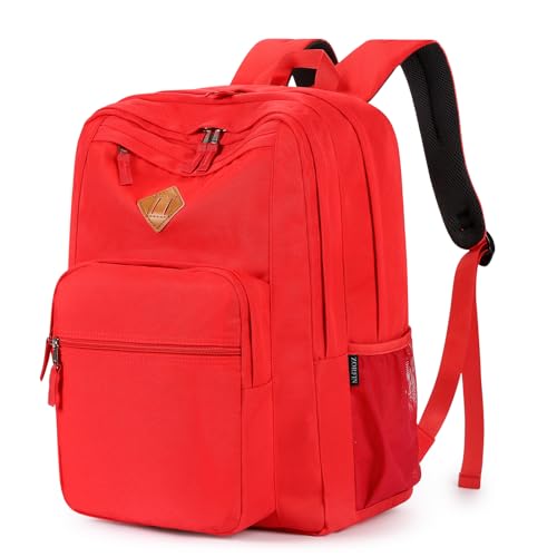 ZORFIN 26L Backpack for School, College, and Travel: Water Resistant Bookbag with 8 Compartments - Red