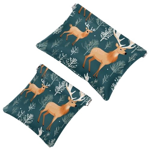 Piccola borsa cosmetica tascabile da viaggio per il trucco da senza cerniera mini astuccio per a chiusura automatica per donne e ragazze grazioso alce natalizio-23