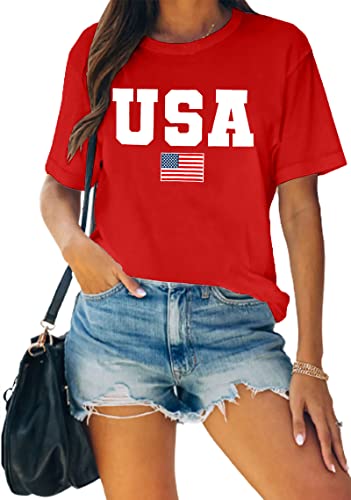 MAIHUN American Flag Shirts for Women 4th of July T-Shirt USA Print Patriotic Shirt Stars and Stripes Tees4