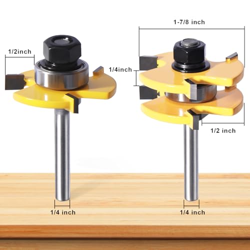 Yqlbgprj TONGUE AND GROOVE ROUTER BIT SET 001 Tongue And Groove Router Bit Set Of 2 Pieces,Router Bits 1/4 Shank,3 Teeth Adjustable T Shape Wood Milling Cutter,Router Bits,Lock Miter Router Bit,Shank Router Bit,Tongue And Groove Router Bit thumb #1