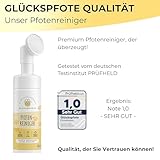 GLÜCKSPFOTE® Pfotenreiniger für Hund & Katze [200ml] | Reinigt & Pflegt natürlich - Pfotenschaum ohne Wasser | Hundepfoten Reiniger Pfotenpflege für Hunde ideal zur Pfotenreinigung für Hunde