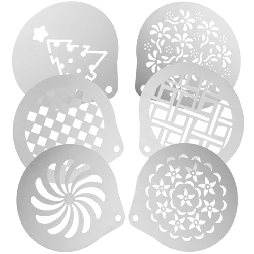 VANZACK 6pcs Stainless Steel Coffee Stencils for Cappuccino Latte Art, Milk Foam Spray Templates Set for DIY Coffee Ornamentation at Home and Café