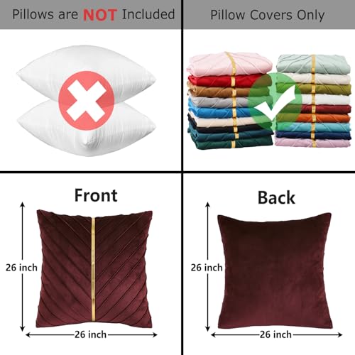Image of Velvet Throw Pillow Covers 26x26 inch Pack of 2 Gold Decor Burgundy