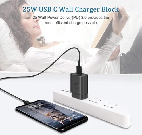 Image of Original Super Fast Charger with C to C Cable Compatible with Samsung | S23 Fe / S22 / S21 Fe 5G / S20 (Adapter*Cable)*Black | 25Watts GFR568