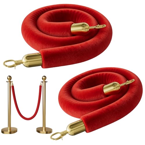 Image of 2PCS Red Velvet Stanchion Ropes 5 Ft Crowd Control Ropes Barrier with Gold Hooks for Party Supplies,Photobooth Accessories, Prom,Birthday,Business,Wedding, Museums