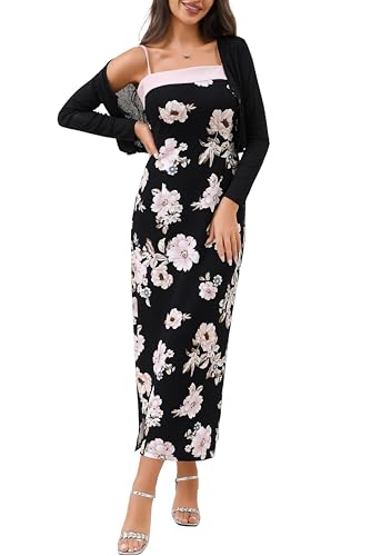 DERAX Women's 2 Piece Maxi Dress Boho Floral Spaghetti Strap