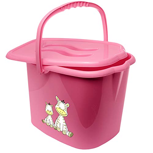Eimer/Putzeimer/Mülleimer - mit Deckel + Tragegriff - rosa - pink Tiere -...