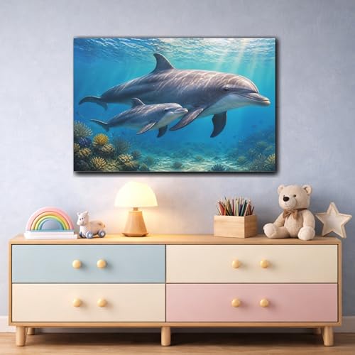 Impression sur toile dauphin réalisme naturel de 3 cm