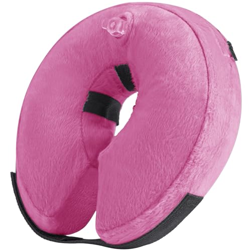 MI CASA Protective Inflatable Collar for Dogs and Cats Washable Soft Pet Cone Recovery Collar with Adjustable Buckle for Dogs Cats Surgery Injuries Recovery (Pink