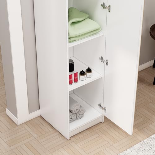 Image of Bniture Luxe 1 Door Wardrobe for Bedroom | Almirah for Clothes with 4 Shelves & Integrated Handle | Full Height Storage Cupboard for Bedroom | Wardrobe with Elevated Base | Frosty White & Giant Wood