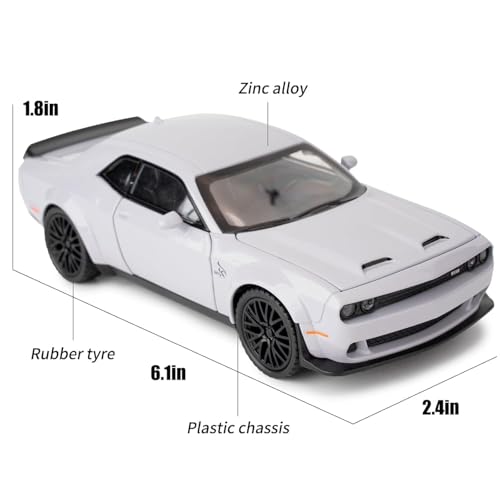 Image of Invite 1:32 Scale Dodge Challenger Hellcat Die-Cast Metal Toy Car with Lights & Sound, Pull Back Action, Openable Doors, Hood & Trunk | Alloy Sports Car Model for Kids & Collectors (Grey)
