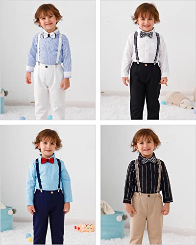 Hosukko Boy Dress Outfit, Long Sleeve Dress Shirt & Pants & Suspender & Tie & Bowtie, Suspenders Outfit For Boys With Bow Tie, Toddler Boys Gentleman Suit Outfits For Formal Occassion (Black,18-24M) #TOP4