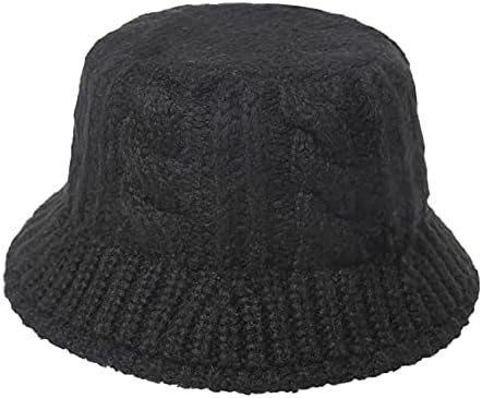 AmerStar Plain Lamb Wool Knit Bucket Hat for Women Warm Wide Brim Cable Twist Pattern Fisherman Caps