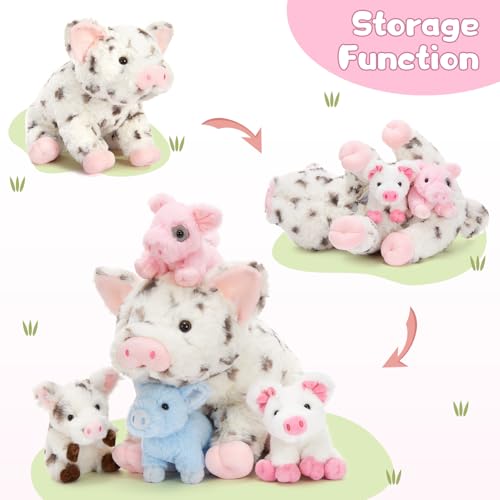 Image of Pig Stuffed Animal with 4 Baby Piggy Toys, Spotted Pig Plush, 16 inch