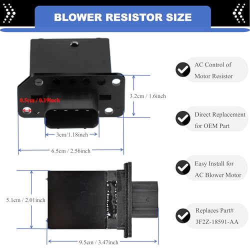HVAC Blower Motor Resistor Compatible with Ford Expedition Escape F150 F250 F350 Super Duty Mustang Lincoln Mark LT Mercury Mariner Replaces# 3F2Z-18591-AA YH-1715