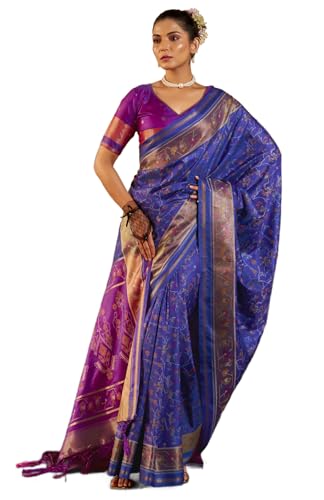 Image of SWORNOF Women's kanjivaram banarasi silk saree Zari Woven for festival Wedding silk with rich pallu Design sarees for women with Unstitched blouse piece