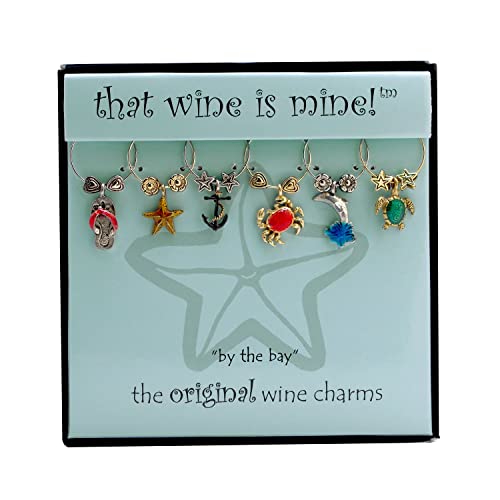 Wine Things By The Bay Wine Charms, Zinc Alloy Wine Glass Tags for Stem Glasses, Drink Markers Identifiers for Parties, Tastings, and Entertaining, Multicolor, Set of 6