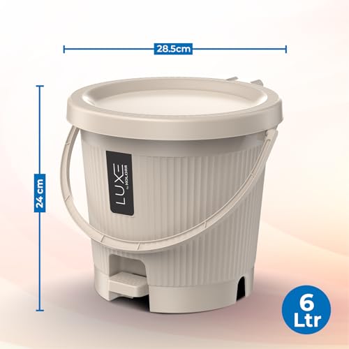 Image of KOLORR Luxe Premium Plastic Pedal Dustbin | Modern Plastic Waste Bin, Trash can with Sleek Design for Home, Kitchen, Office, Bathroom & Washroom - Small, Sand Stone