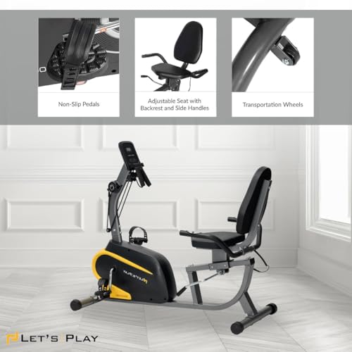 Image of LET'S PLAY Recumbent Exercise Bike for Home Workout | 6kg Flywheel, 8-Level Magnetic Resistance, Adjustable Back Support, Max 120kg User Weight