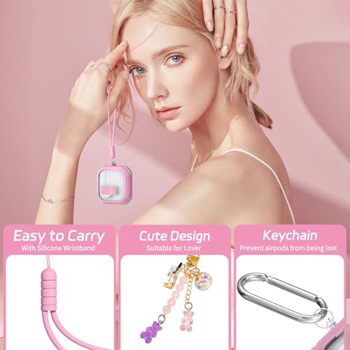 Image of Ekoonpft for AirPods 4 Case 2024, Secure Lock Design Clear Cases for Apple AirPods Pro 4th Generation for Women Girly, Soft Cover with Cleaner,Silicone Wrist Strap,Cute Candy Keychain,Carabiner