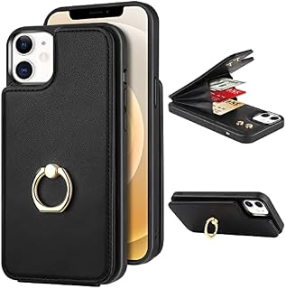 Coolden for iPhone 12 Case iPhone 12 Pro Case Wallet Case with Card Holder Slot Ring Kickstand PU Leather Flip Shockproof Case TPU Bumper Protective Case Cover for iPhone 12/12 Pro Phone Case-Black