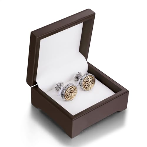 Image of Cuff Links Mens, Cufflinks for Men, Men's Cuff Links for Wedding, Business, Father's Day, Gift for Men, 18K Gold Plated with Luxury Wooden Gift Box