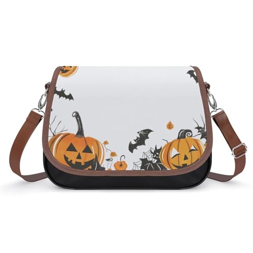 Sac à bandoulière pour femmes citrouilles et chauves-souris sacoche en cuir étanche noire