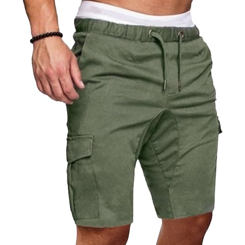 Shorts cargo casual de algodón para hombre con cintura elástica miniatura 1