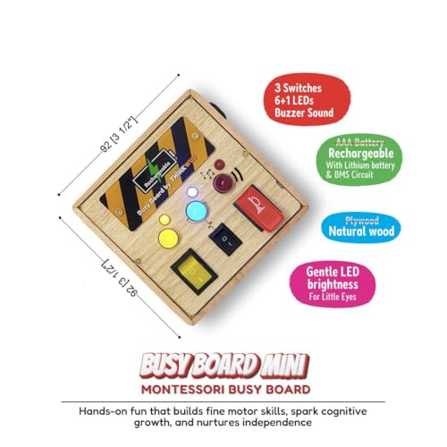Image of Set of BusyBoard Mini (Rechargeable), Montessori Busy Board for Toddlers 1-6 Years, Sensory Toy with Lights & Switches, Fine Motor Skills, Hand Eye Coordination, Screen-Free Travel Toy, BIS Certified